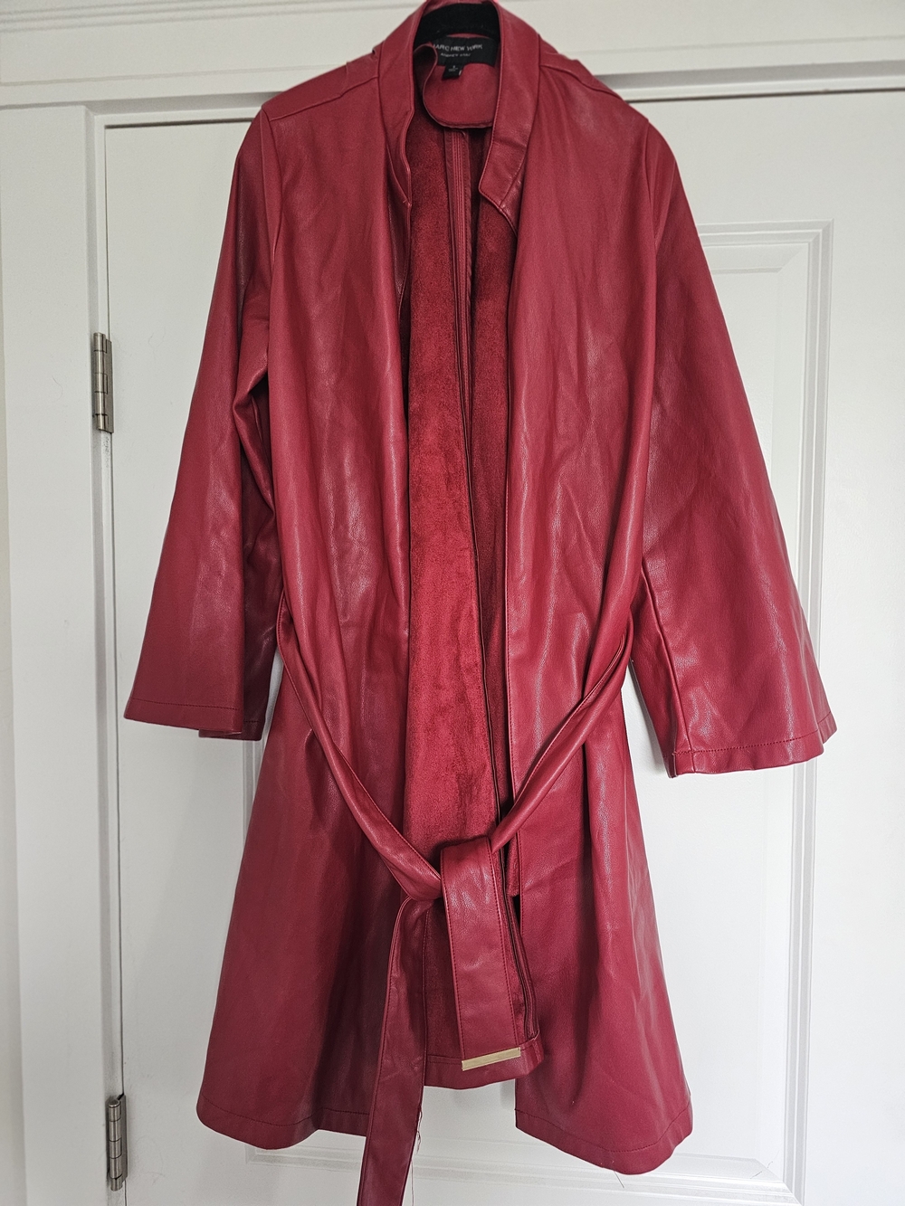 Marc New York Crimson Red Leather Belted Trench